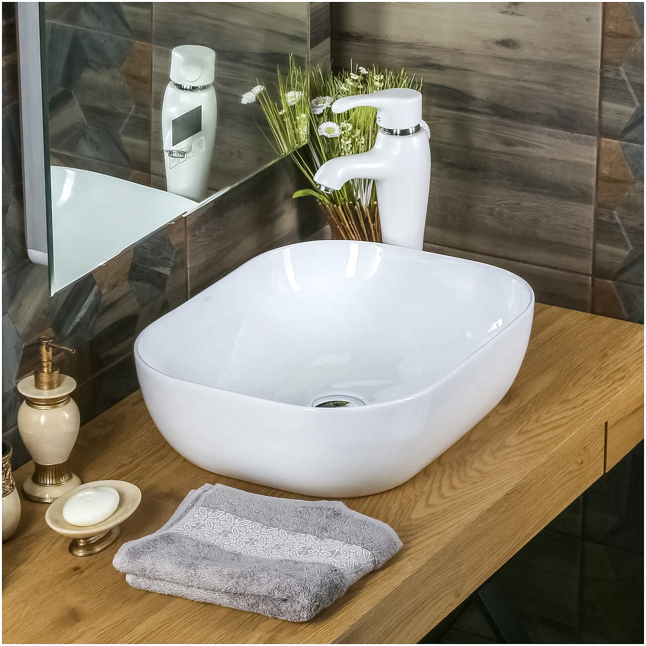 Раковина накладная керамическая прямоугольная 40х49 см белая Melana MLN-A419 - изображение 2