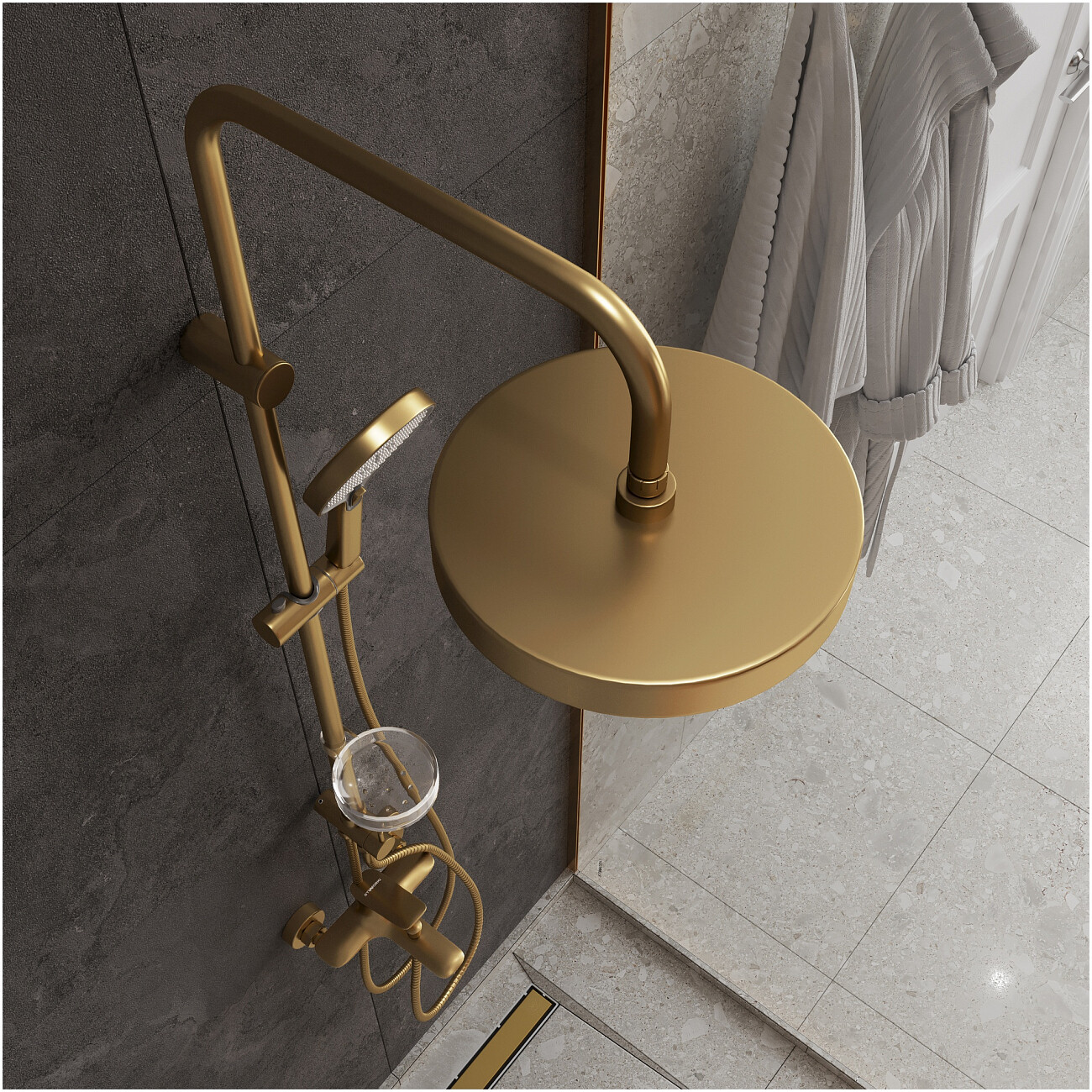 Душевая стойка с верхним душем золотая Stworki "Молде" S23180GM - изображение 8