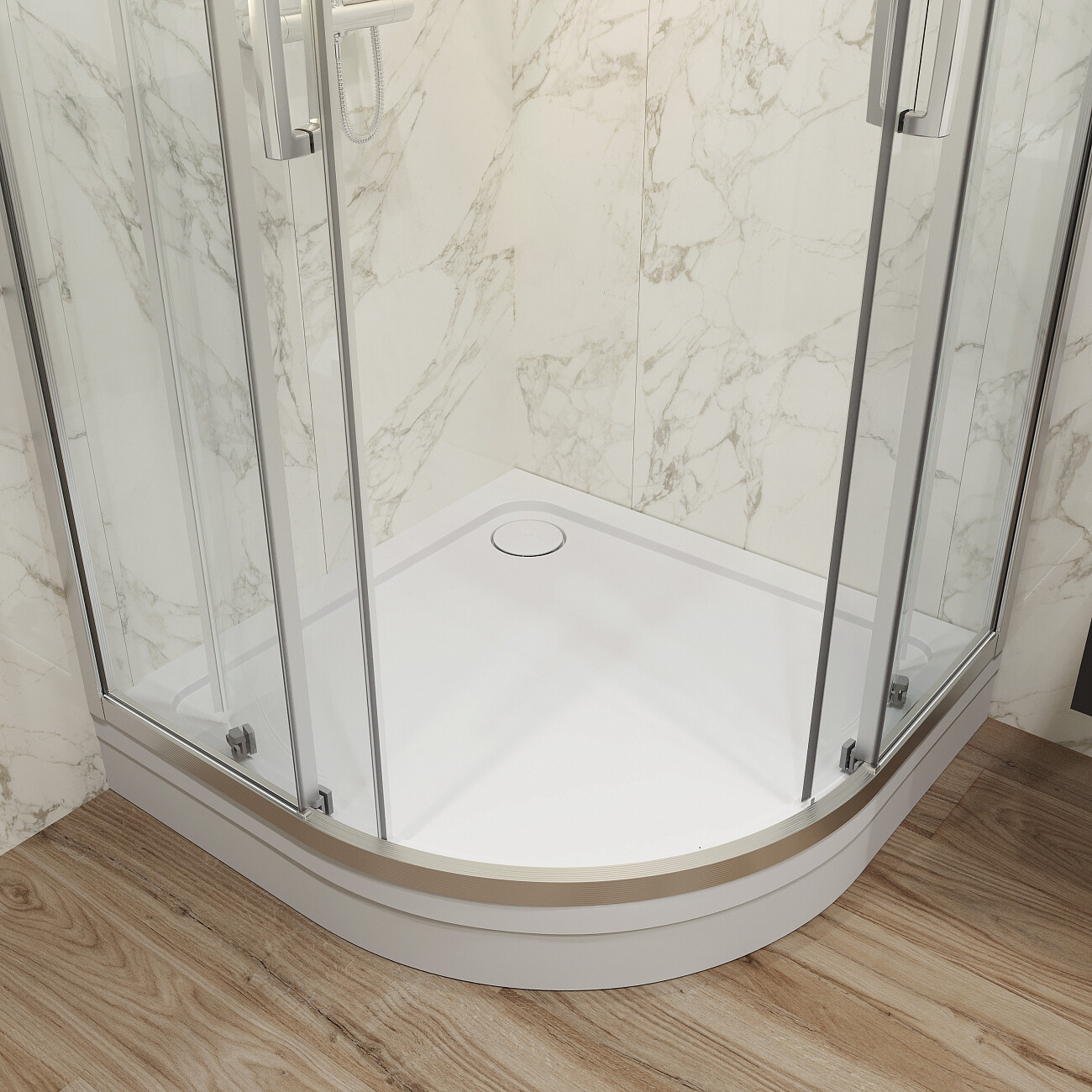 Поддон для душа акриловый с сифоном и экраном 100x100 см белый Stworki "Хельсинки" XEП0068, XEЭ0068 - изображение 9