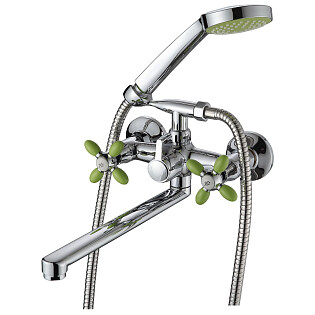 Смеситель для ванны двухвентильный с душевым гарнитуром хром, зеленый Ammore A4683-5