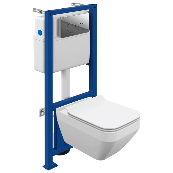 Унитаз белый Cersanit Crea Square CO DPL EO slim с инсталляцией Link Pro и кнопкой хром Twins 64443 - изображение 1