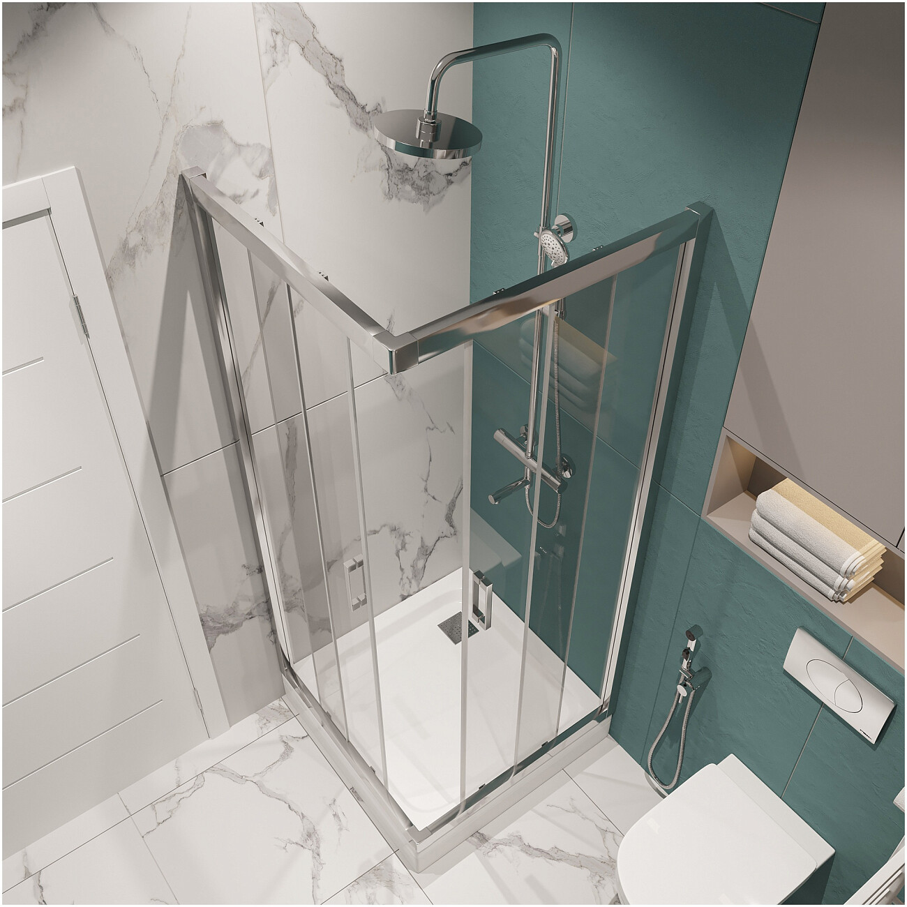 Душевой уголок квадратный 80х80 см хром Diwo "Самара" DS-SA-80х80-CR - изображение 5