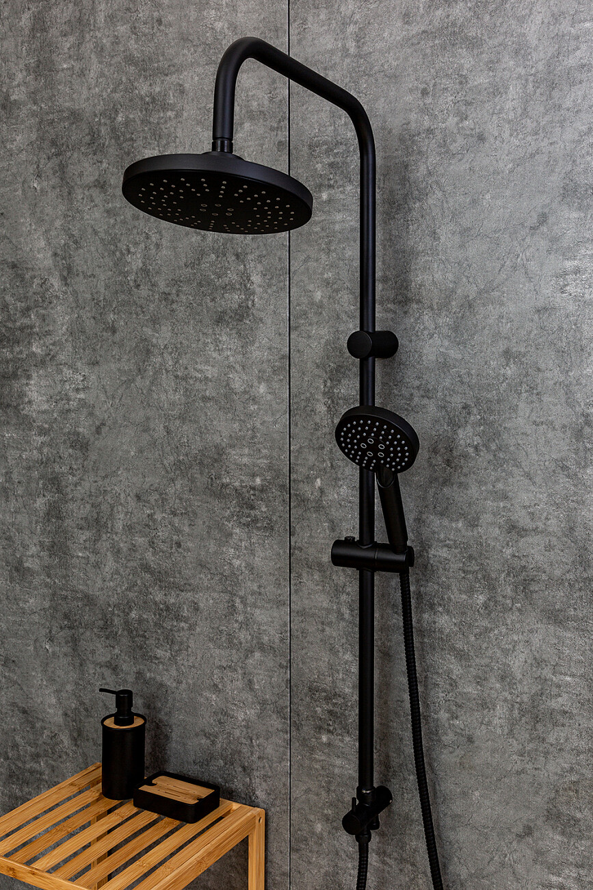 Душевая стойка с верхним душем и держателем черная Stworki "Эстерсунд" ES-09b - изображение 7