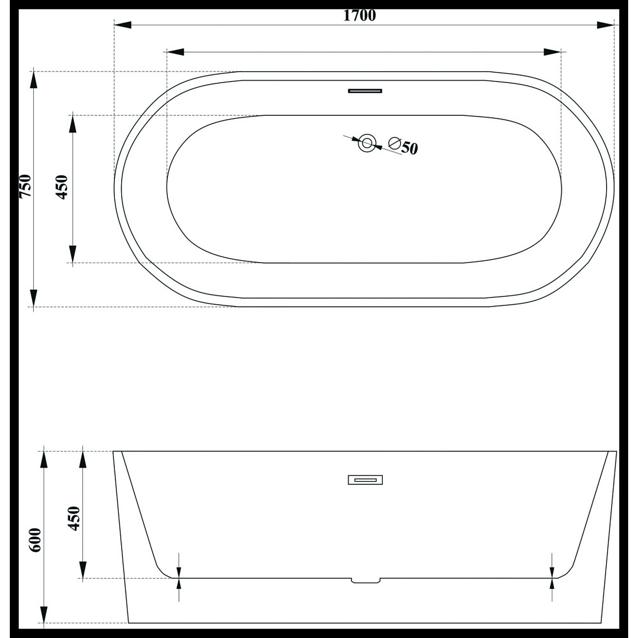 Ванна акриловая овальная 75х170 см белая Cerutti SPA SKYE170 CT10513 - изображение 5