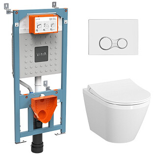 Унитаз подвесной с инсталляцией и кнопкой смыва хром Vitra Integra Round 9856B003-7205