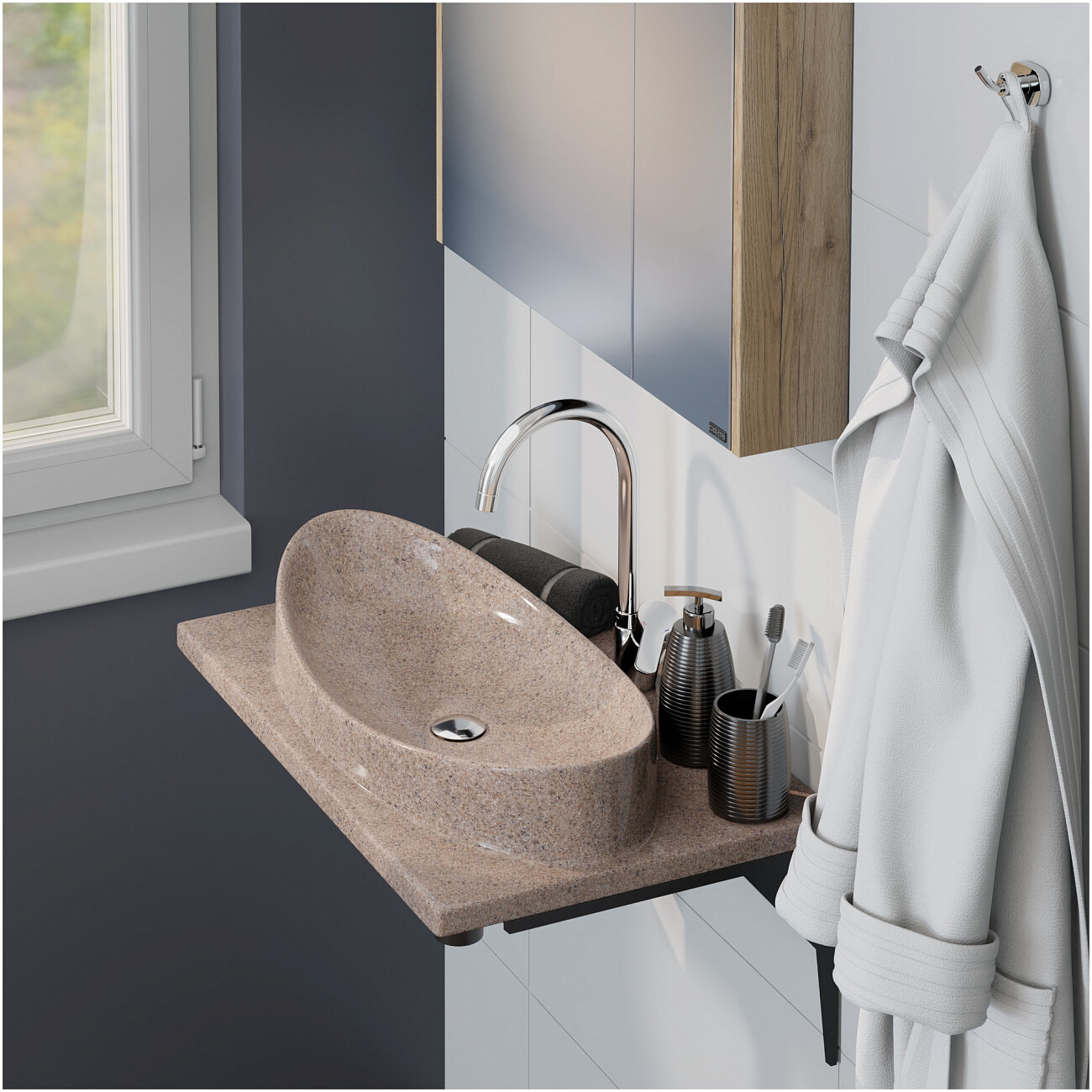 Раковина мебельная 45х70 см речной песок "Вега" 900142 - изображение 5