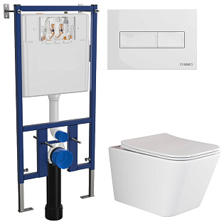 Унитаз подвесной Ceramicanova Metric Rimless CN3007 с инсталляцией Diwo 4501, с кнопкой белой 7320