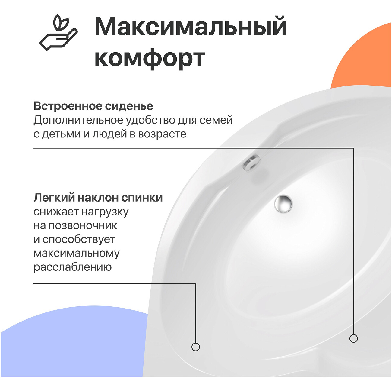 Ванна акриловая 150x150 см с каркасом белая Diwo "Архангельск" Щ0000055216, Щ0000055244 - изображение 3