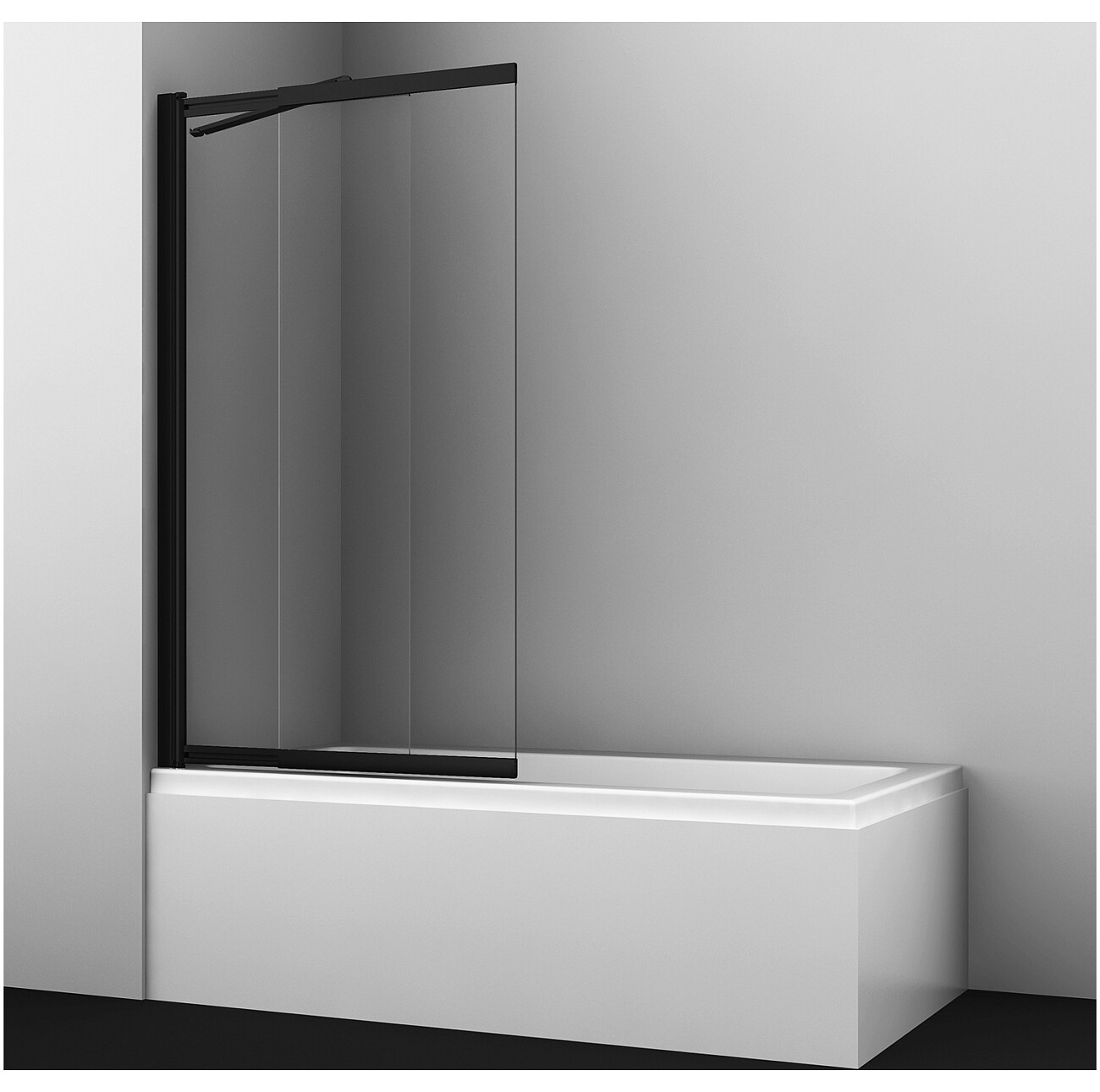 Штора стеклянная на ванну 140х80 см прозрачная, черная Wasserkraft Dill 61S02-80 Fixed - изображение 2