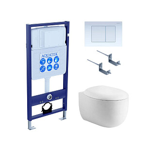 Унитаз белый Aquatek &quot;Альтаир&quot; AQ1980-00 с инсталляцией INS-0000012 и белой кнопкой KDI-0000009