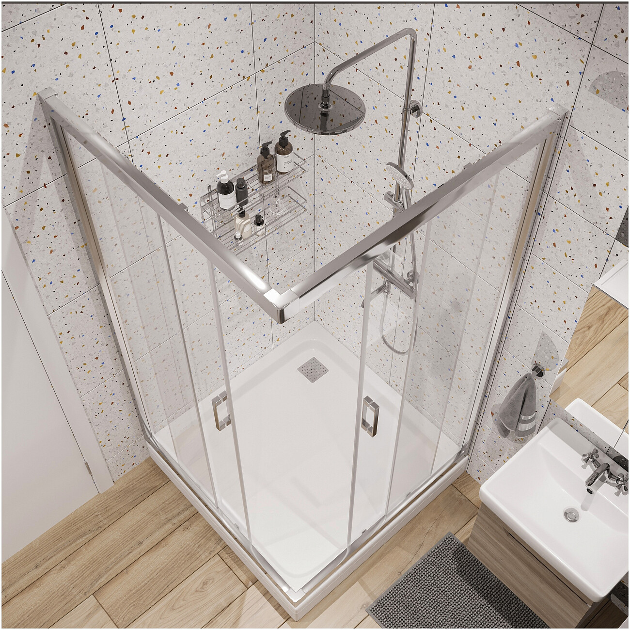 Душевой уголок квадратный 100х100 см хром Diwo "Самара" DS-SA-100х100-CR - изображение 5