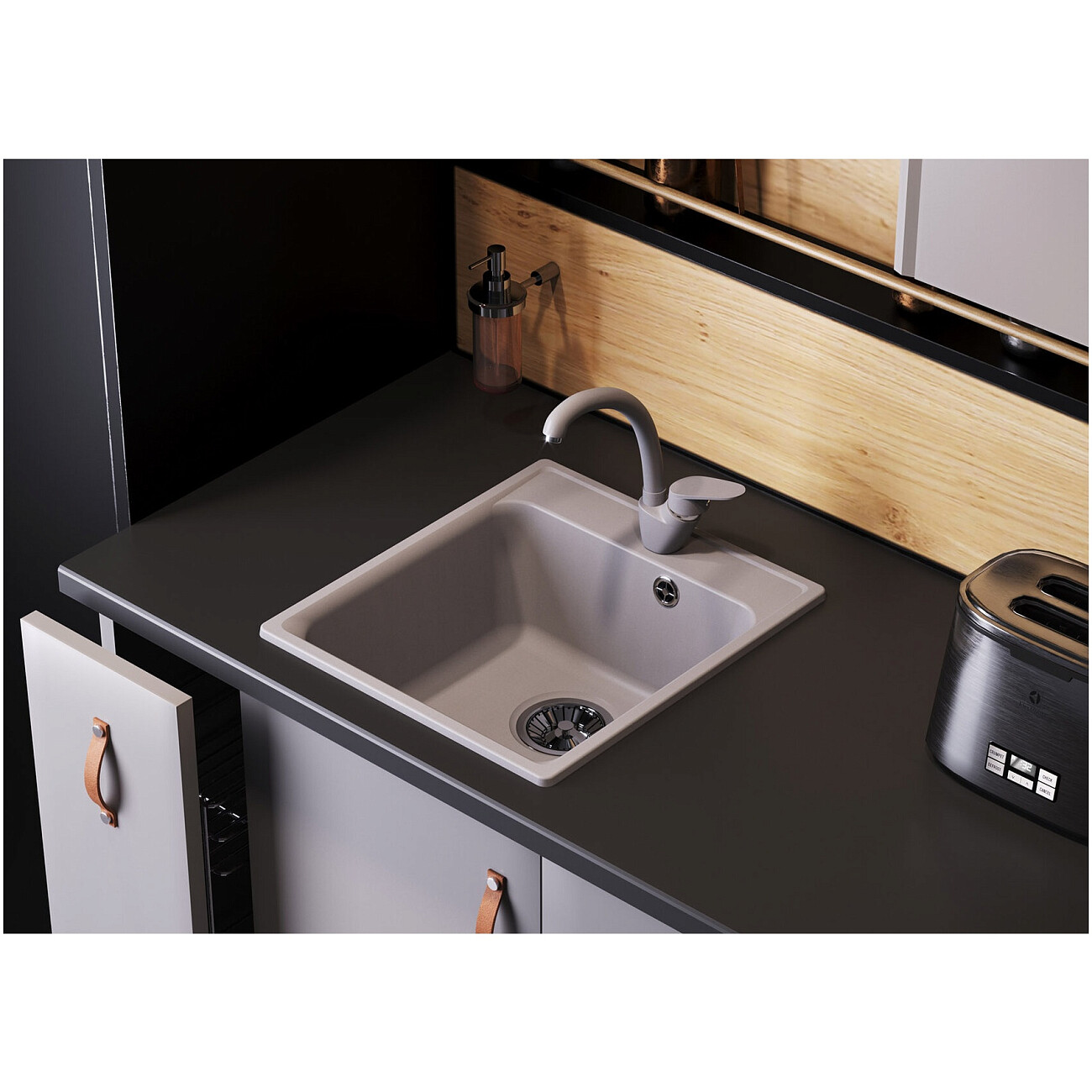 Мойка кухонная кварцевая прямоугольная туман Polygran Bond-430 688162 - изображение 2