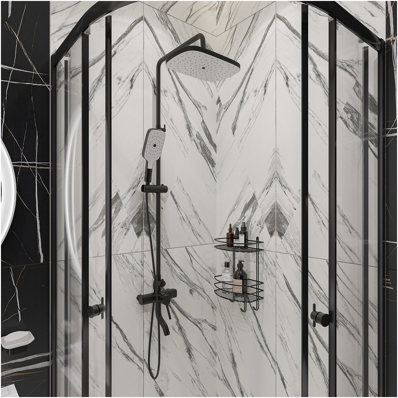 Душевой уголок четверть круга 90x90 см черный Diwo "Псков" Щ0000055591 - изображение 9