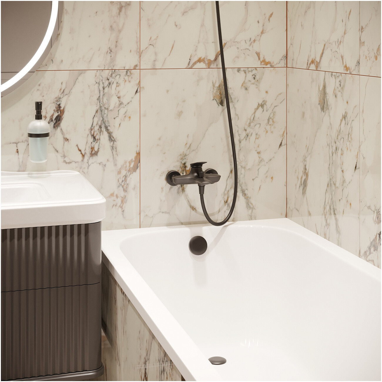 Смеситель для ванны с душем настенный черный Stworki "Молде" S23100BK - изображение 6