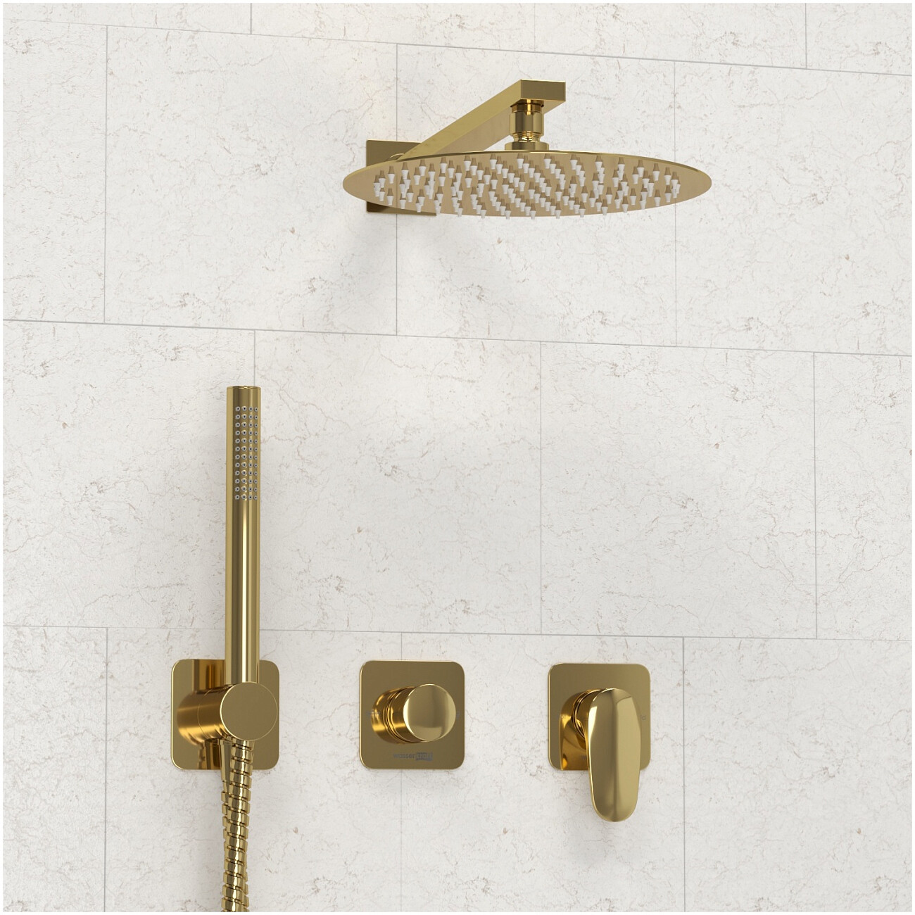 Душевой комплект с верхним душем и смесителем золотой Wasserkraft A2151.277.183.208.280.197.281 - изображение 2