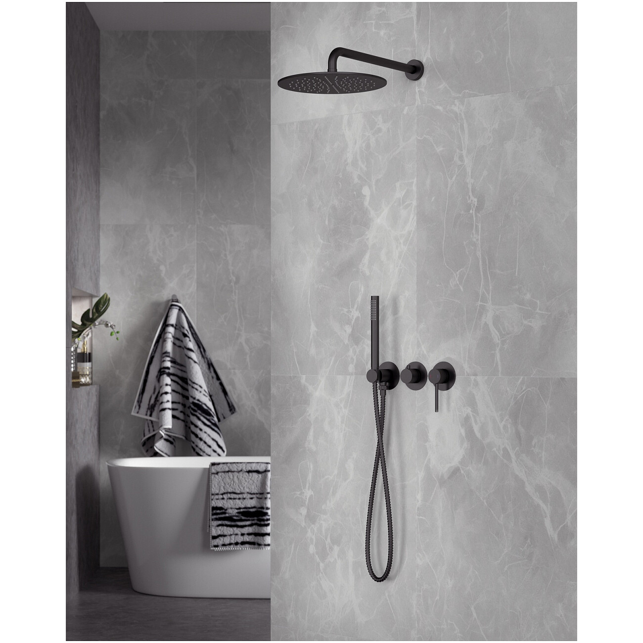 Душевой комплект встраиваемый с верхним душем черный Timo Saona SX-2349-03SM - изображение 2