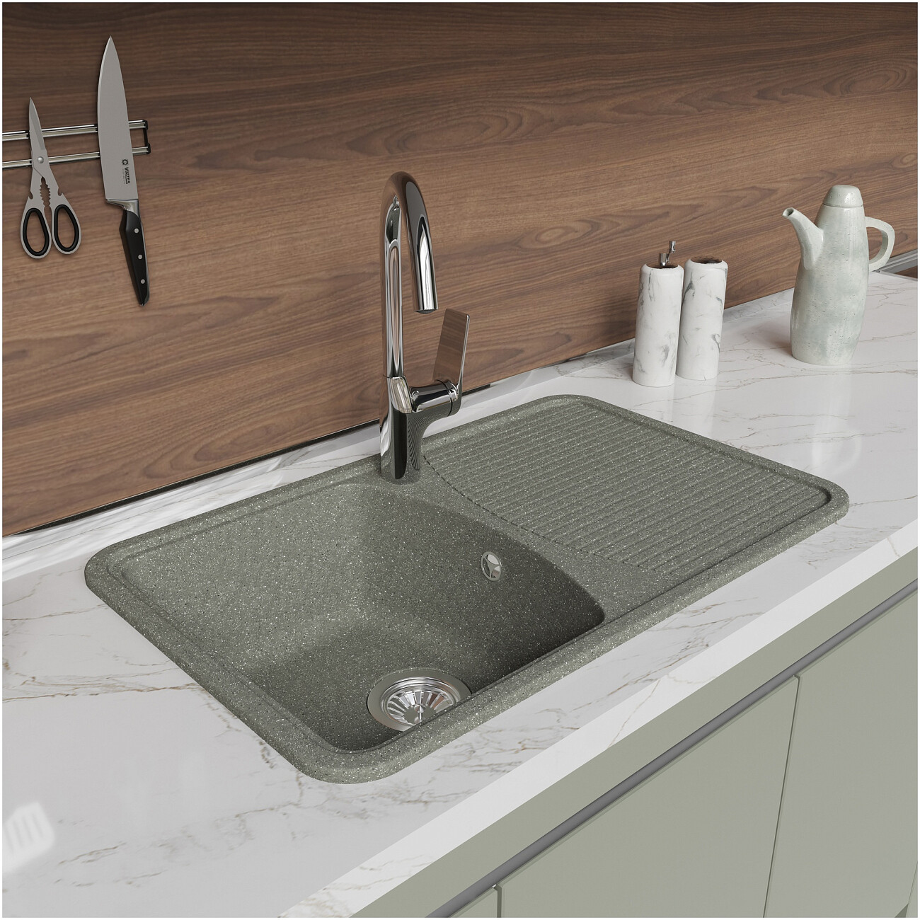 Мойка кухонная из искусственного мрамора серая Domaci "Парма" 76-47-251 - изображение 4