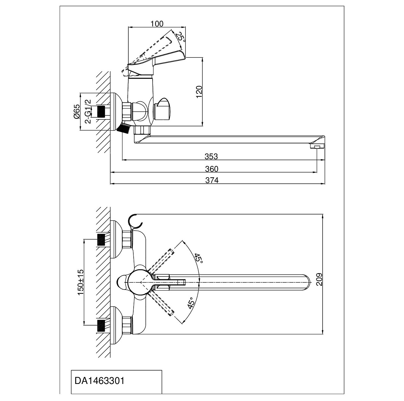 Смеситель для ванны однорычажный с душевым гарнитуром хром D&K Rhein Schiller DA1463301 - изображение 2