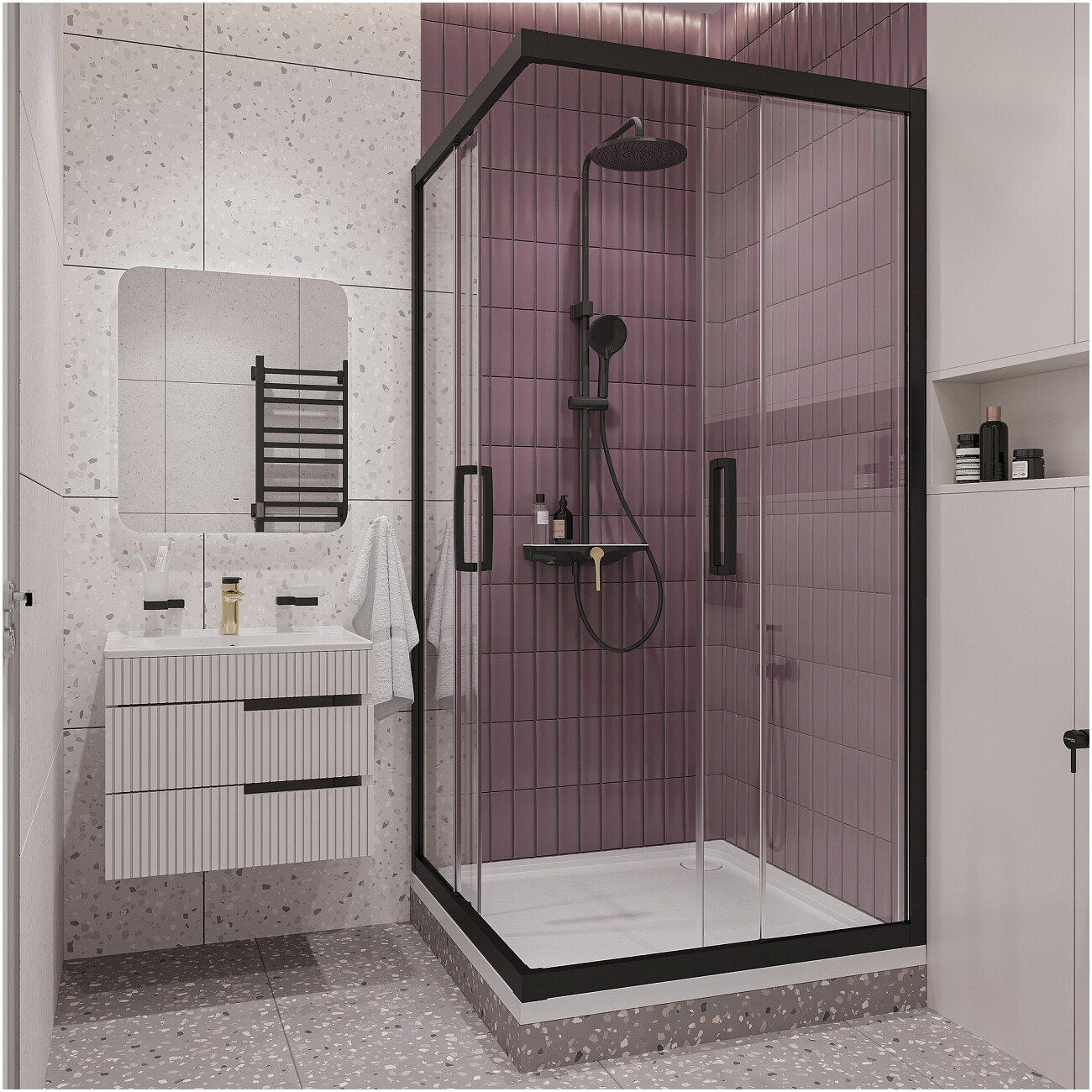 Душевая стойка с верхним душем черная, золотая Stworki "Аулум" S06170BG - изображение 9