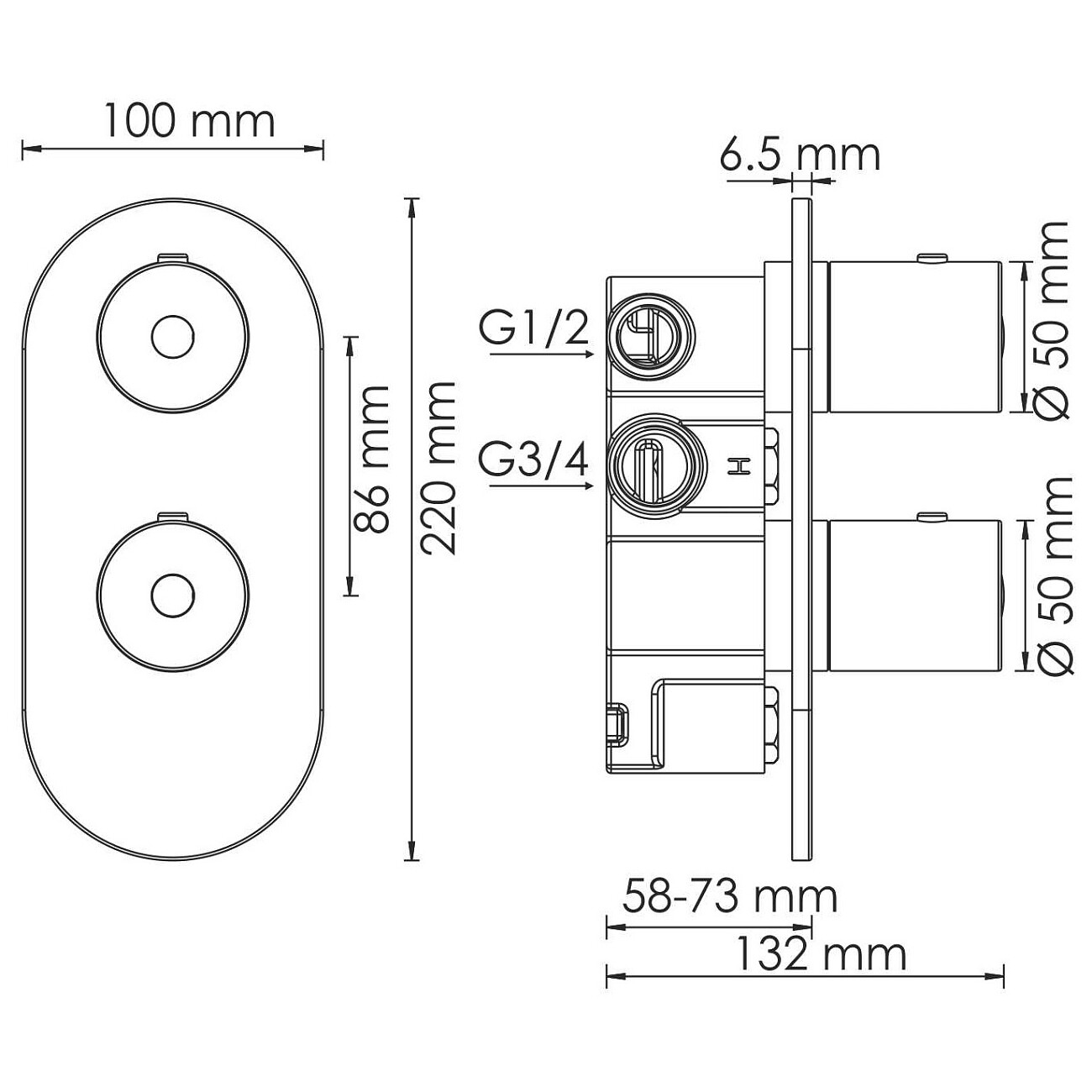 Смеситель для ванны и душа термостатический встраиваемый хром Wasserkraft 4833 Thermo - изображение 3