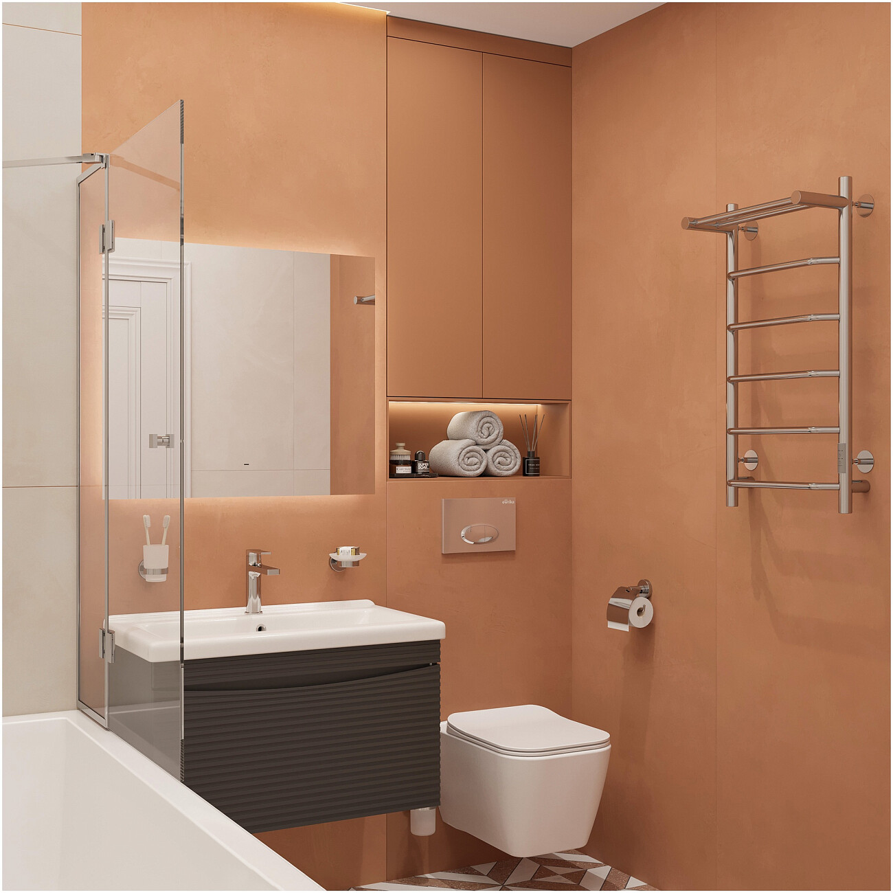 Полотенцесушитель электрический 80х40 см с полкой хром Ewrika "Сафо" FT - изображение 3