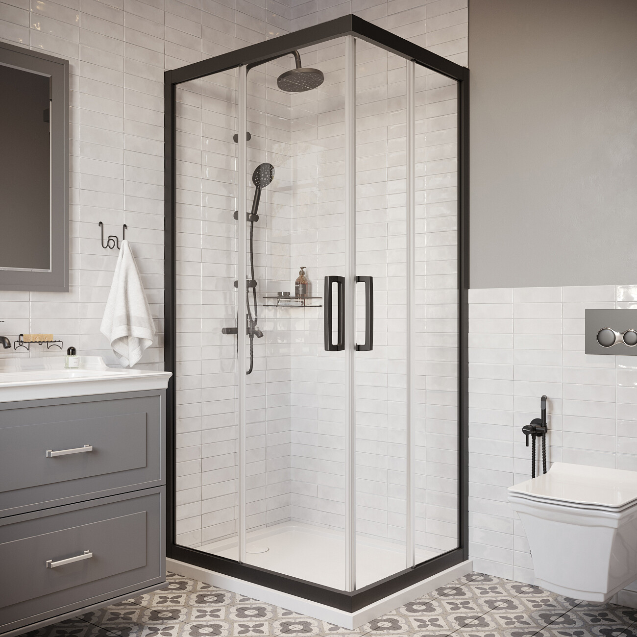 Душевой уголок прямоугольный 80х100 см черный Stworki "Карлстад" 3GW066TTKK000 - изображение 3