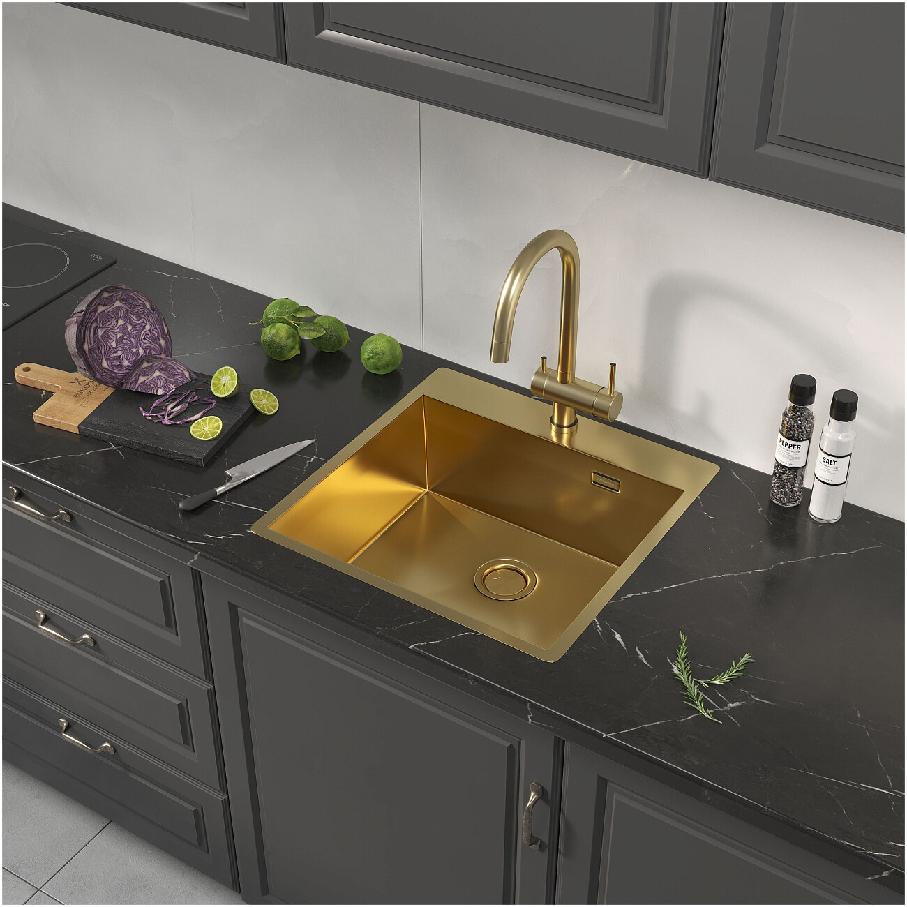 Кухонная мойка из нержавеющей стали 50х50 см брашированное золото Reflexion Iseo RX2250GD - изображение 6