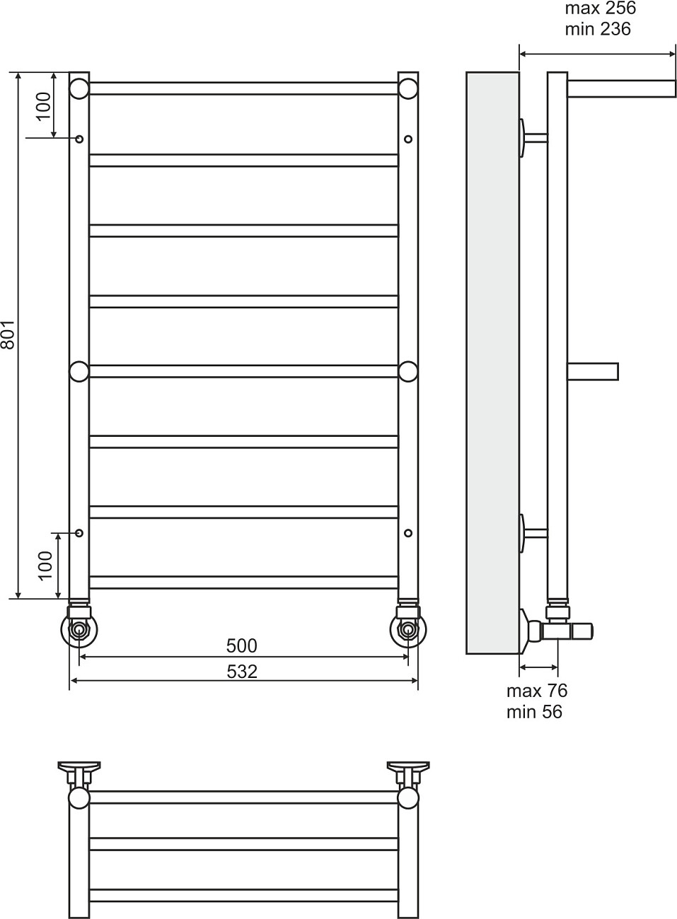 Полотенцесушитель водяной 80х50 см с полкой хром Ewrika "Гелла" АН8 4670078537522 - изображение 2