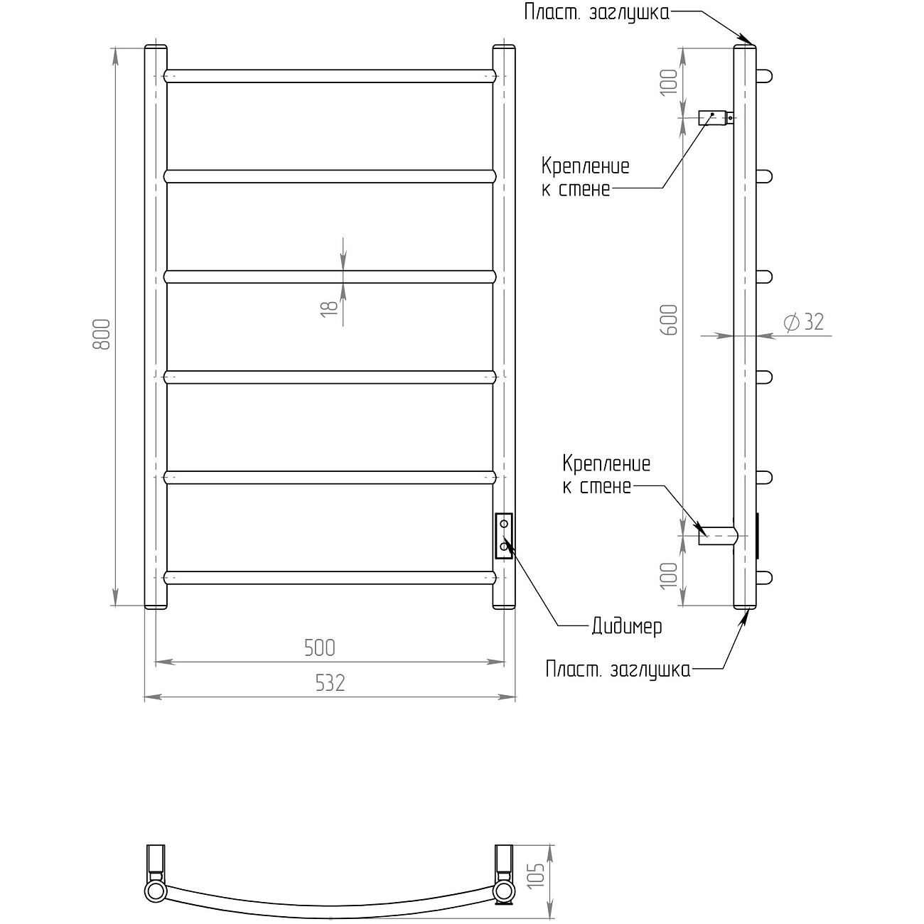 Полотенцесушитель электрический 80×50 см бронзовый Ewrika "Деметра Д" R 4657812410105 - изображение 2