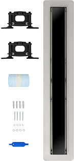 Душевой лоток с щелевой стеклянной решеткой 80 см черный, хром Ck Drain AQPP01-G-80