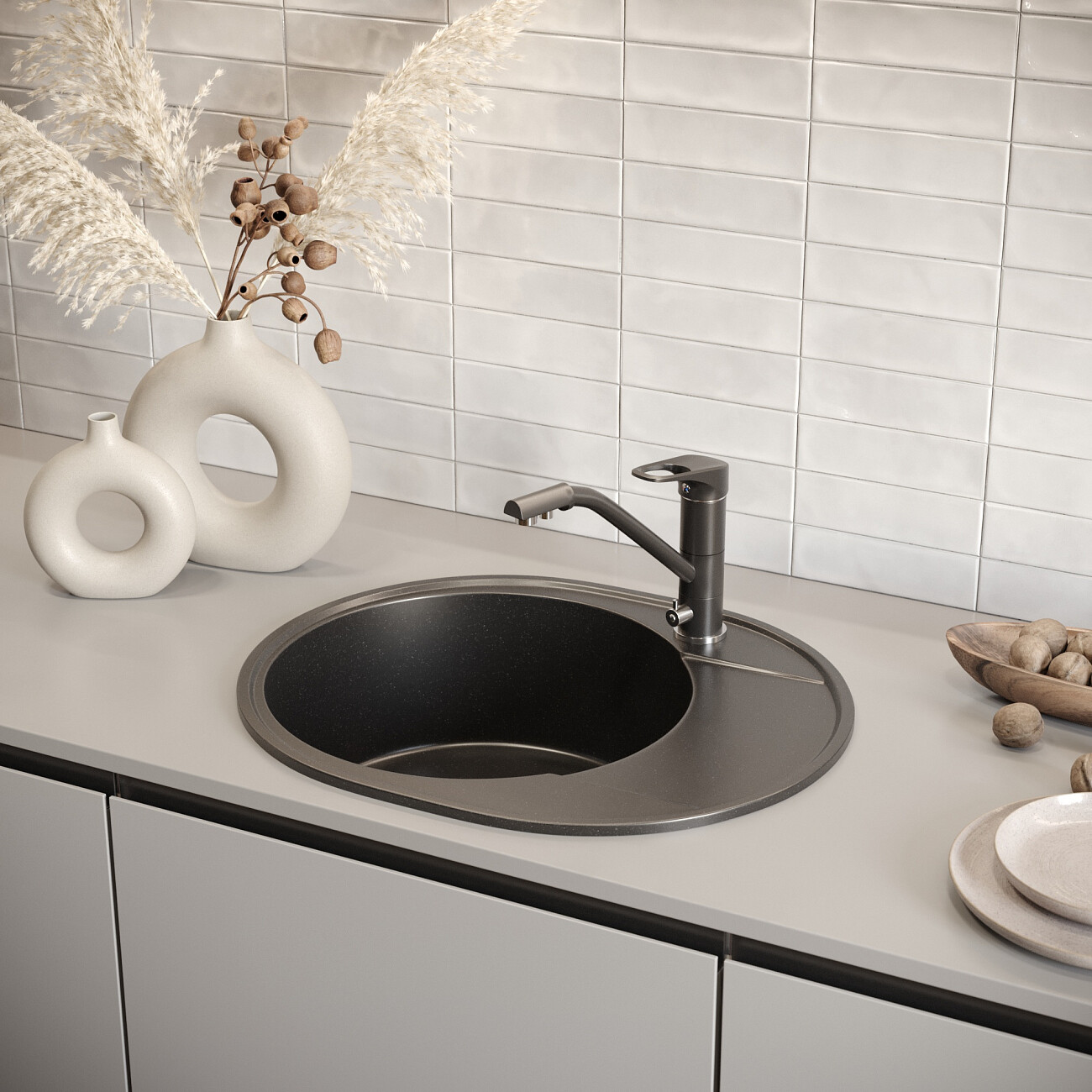 Смеситель для кухни однорычажный с изливом для фильтрованной воды уголь Domaci "Солерно" UQ-010-07 - изображение 7