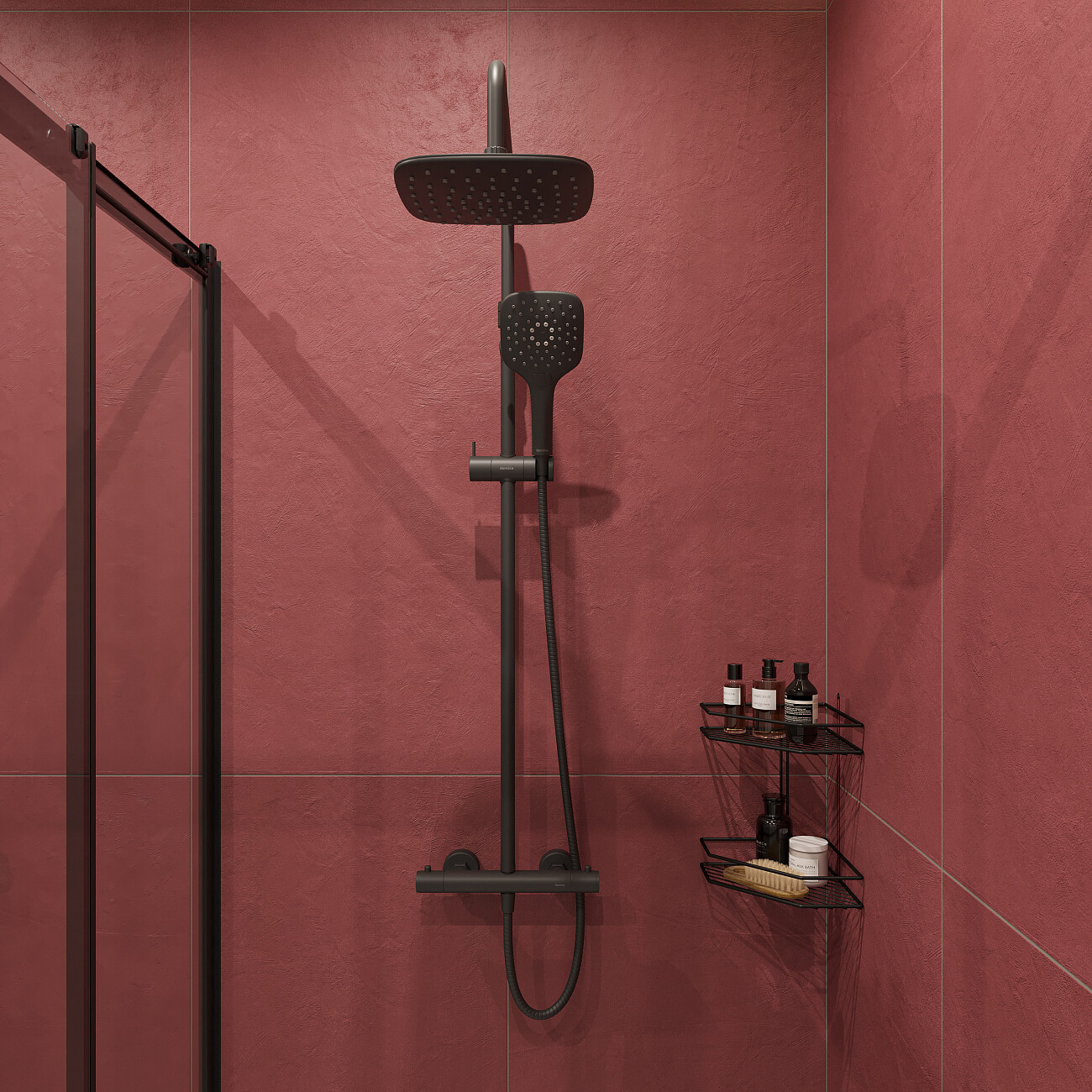 Душевая стойка с верхним душем и термостатом черная Stworki "Хельсинки" HFHS90030 - изображение 2