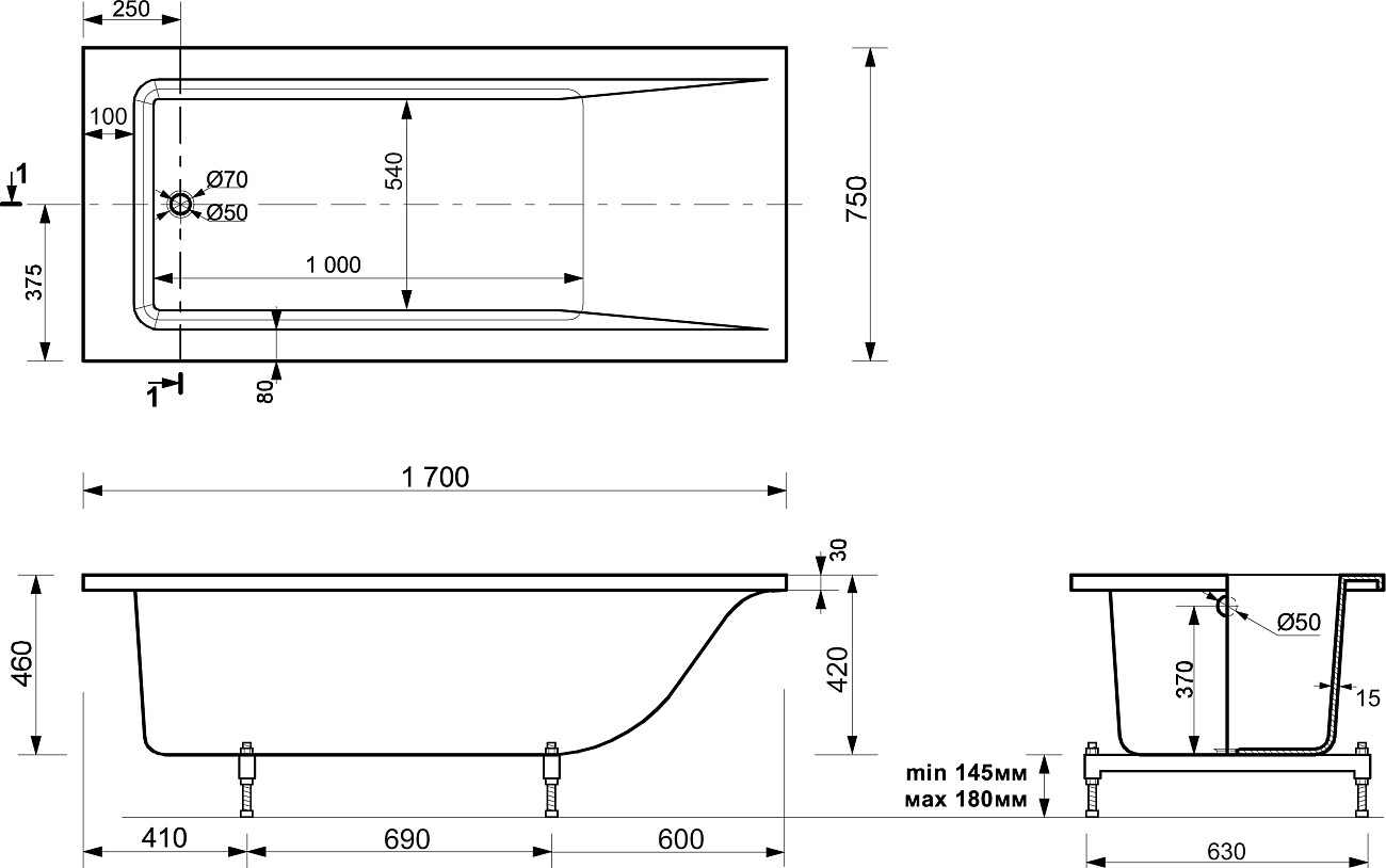 Ванна из искусственного камня 75х170 см с ножками белая Stworki "Ольборг" ФР-00014090, ФР-00014107 - изображение 2