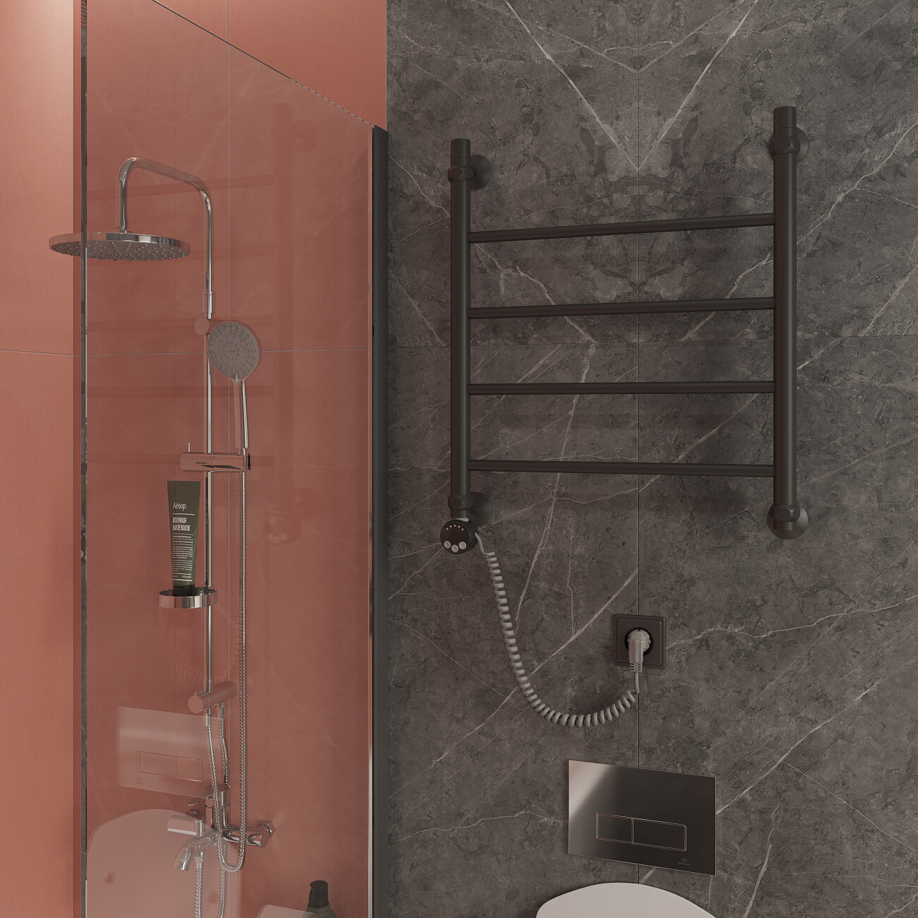 Полотенцесушитель электрический 60х50 см черный матовый Ewrika "Сафо" P L 4627201607874 - изображение 3