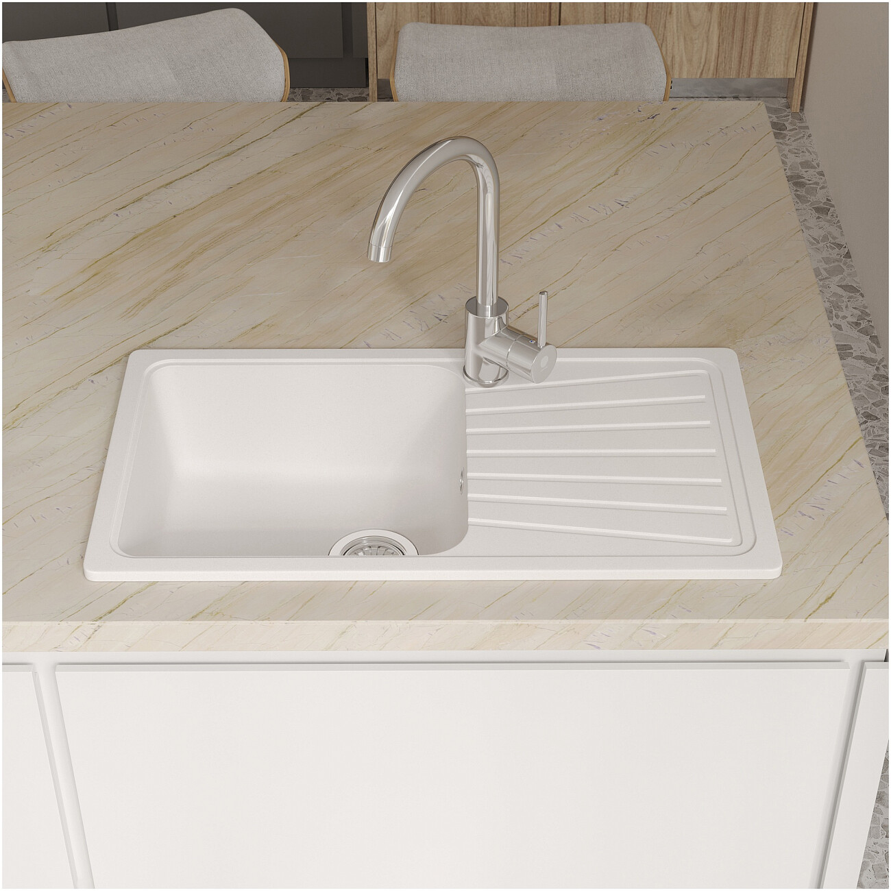 Мойка кухонная из искусственного гранита с крылом белая Domaci "Верона" 81-46 белая - изображение 3