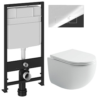 Унитаз Ceramicanova UP Rimless CN4007 с инсталляцией Ewrika ProLT 0026-2020, с кнопкой хром 0041