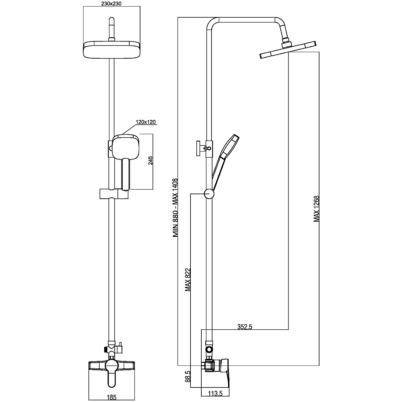 Душевая стойка с верхним душем и смесителем хром Diwo "Смоленск" SM-07cr - изображение 8