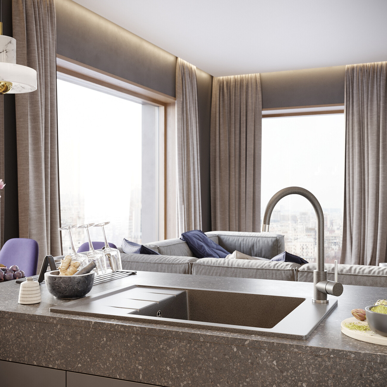 Смеситель для кухни однорычажный антрацит Domaci "Солерно" DC-3004 - изображение 3