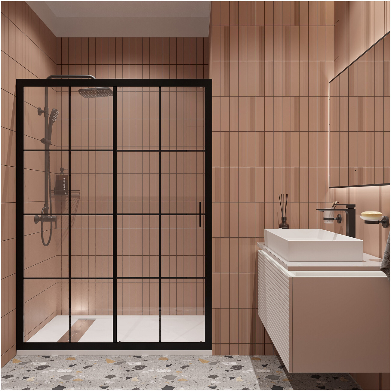 Душевая дверь в нишу раздвижная 130х180 см прозрачная, черная Diwo "Калуга" DS-KA-130-BL - изображение 6