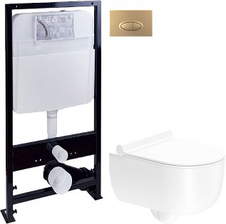 Унитаз белый Stworki &quot;Ольборг&quot; HCOLB1700SC с инсталляцией ProLT 0026-2020 и золотой кнопкой 0053