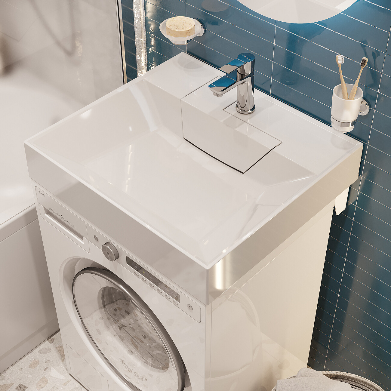 Раковина из мрамора на стиральную машину 55х60 см белая Stworki "Дублин" RSD550 - изображение 3