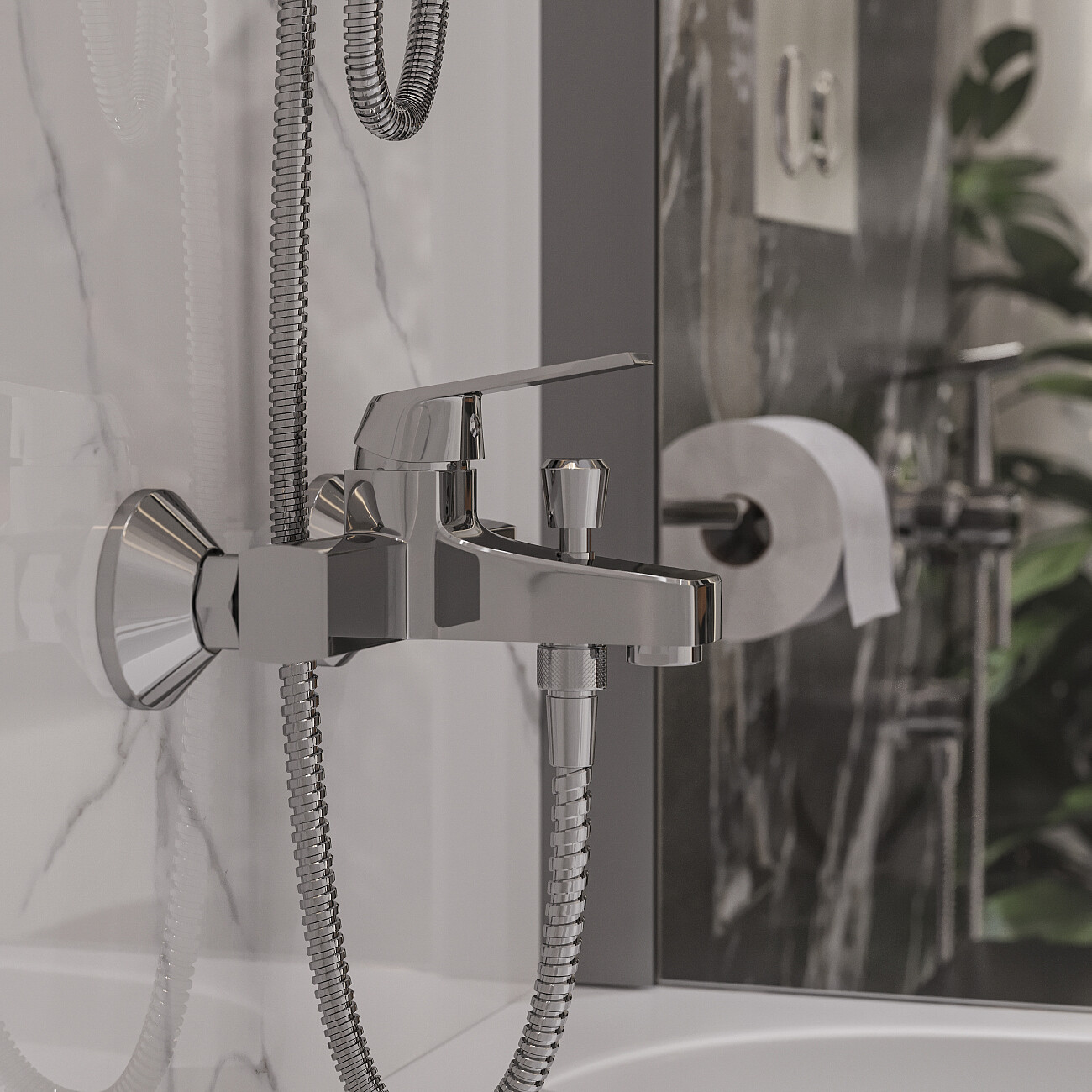 Смеситель для ванны с душем хром Diwo "Смоленск" SM-03cr и смеситель для раковины SM-02cr - изображение 7