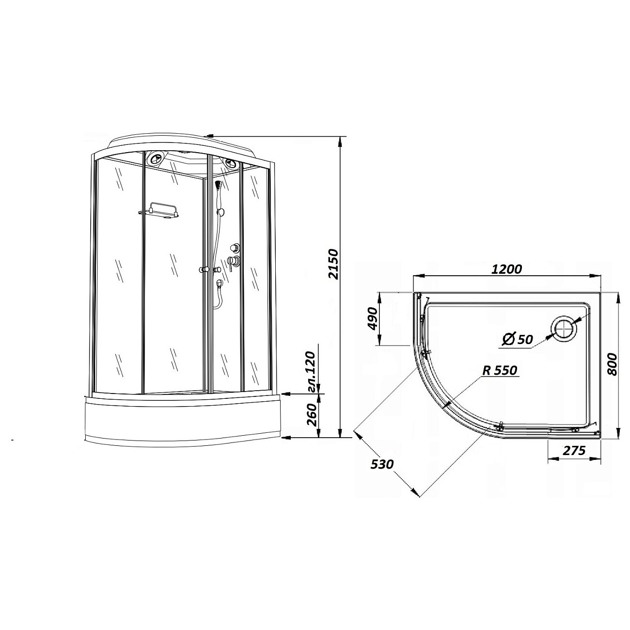 Душевая кабина ассиметричная правая со средним поддоном 80х120 см белая Parly BMM120R - изображение 6