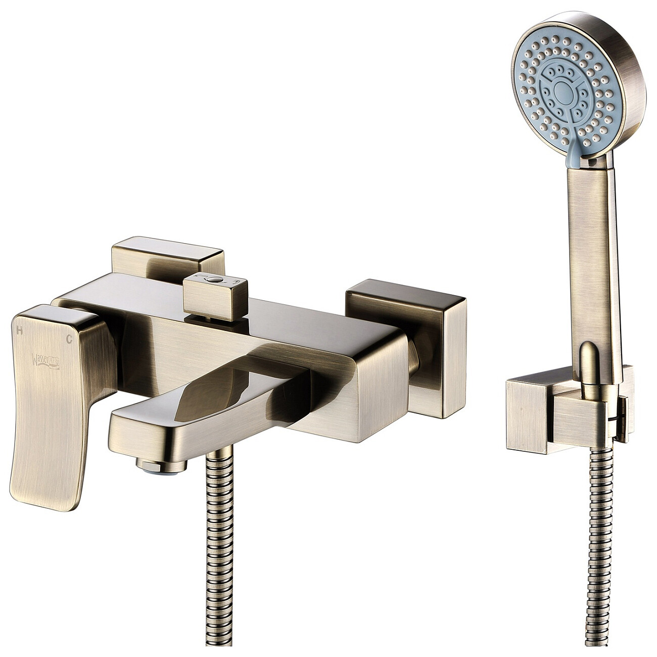 Душевой комплект с лейкой и коротким изливом светлая бронза Wasserkraft Exter 1601 - изображение 3