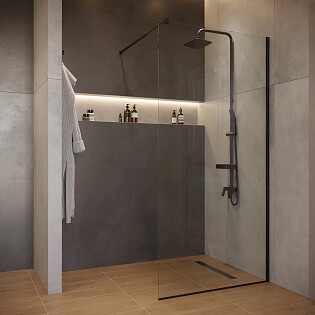 Душевая перегородка стеклянная 100х200 см черная Artemis Akabe 571 6.940.006.0571.100.10.91