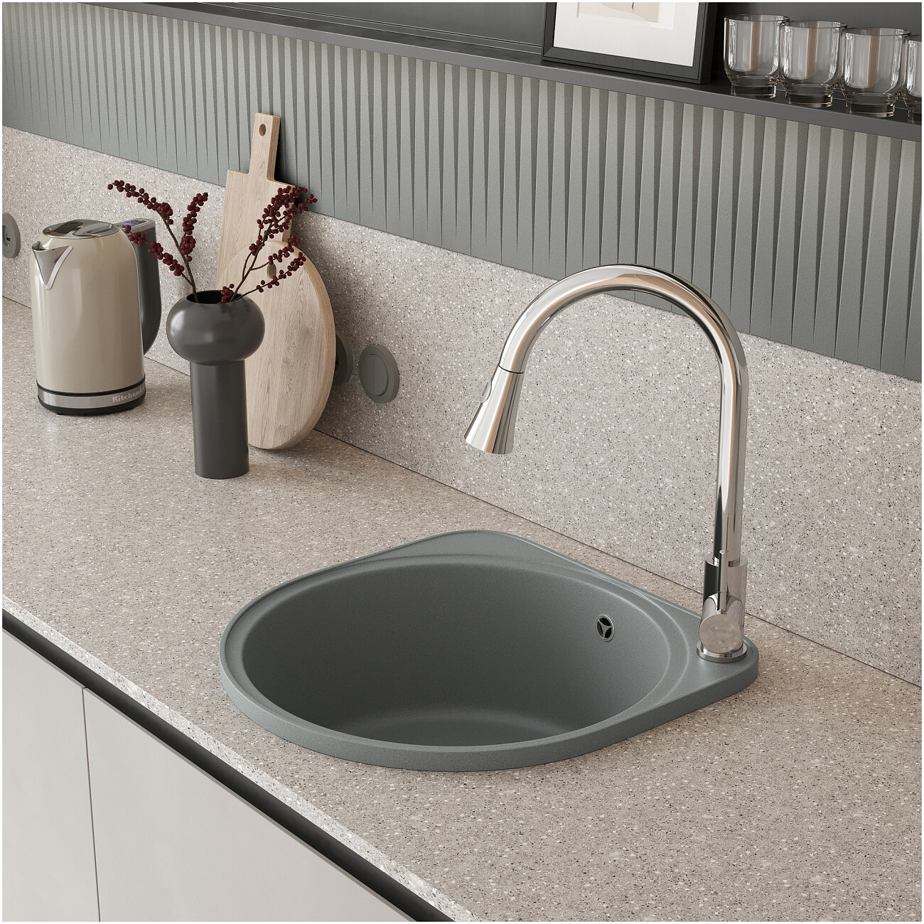 Мойка кухонная из искусственного гранита серая Domaci "Верона" С-25 серая - изображение 4