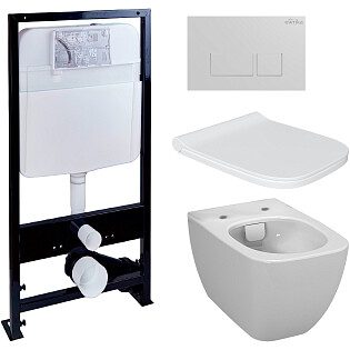 Унитаз белый VitrA Shift 7742B003-0075 с инсталляцией Ewrika ProLT 0026-2020 и белой кнопкой 0042