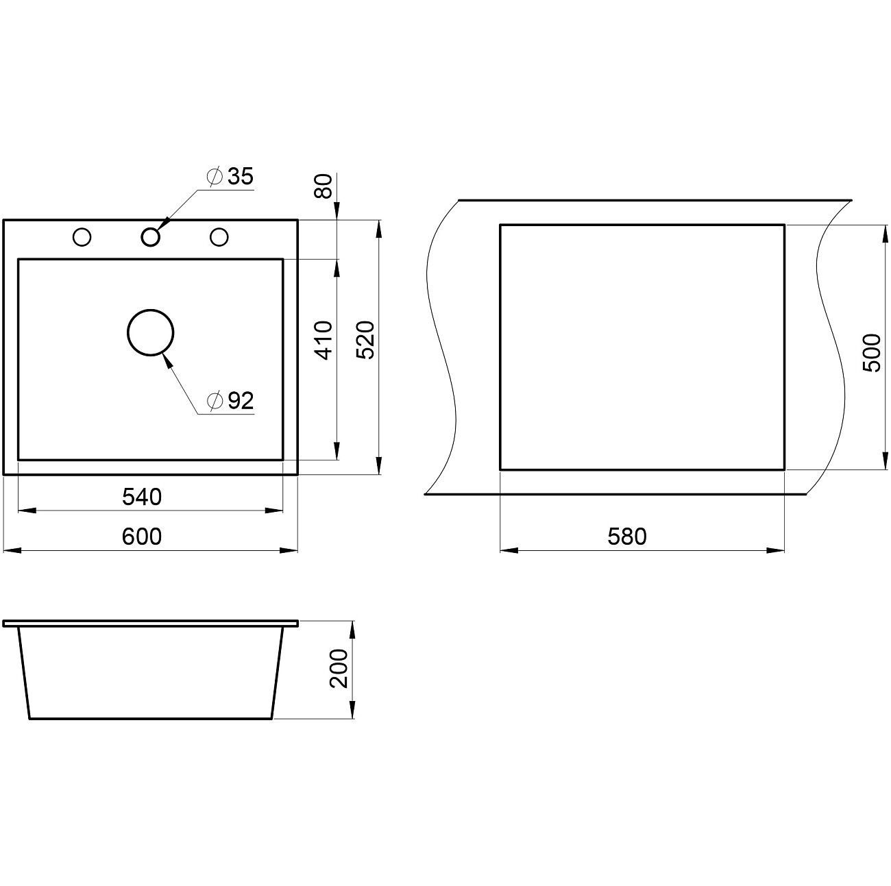 Кухонная мойка кварцевая прямоугольная шварц, черный металлик Granula GR-6001 шварц - изображение 3