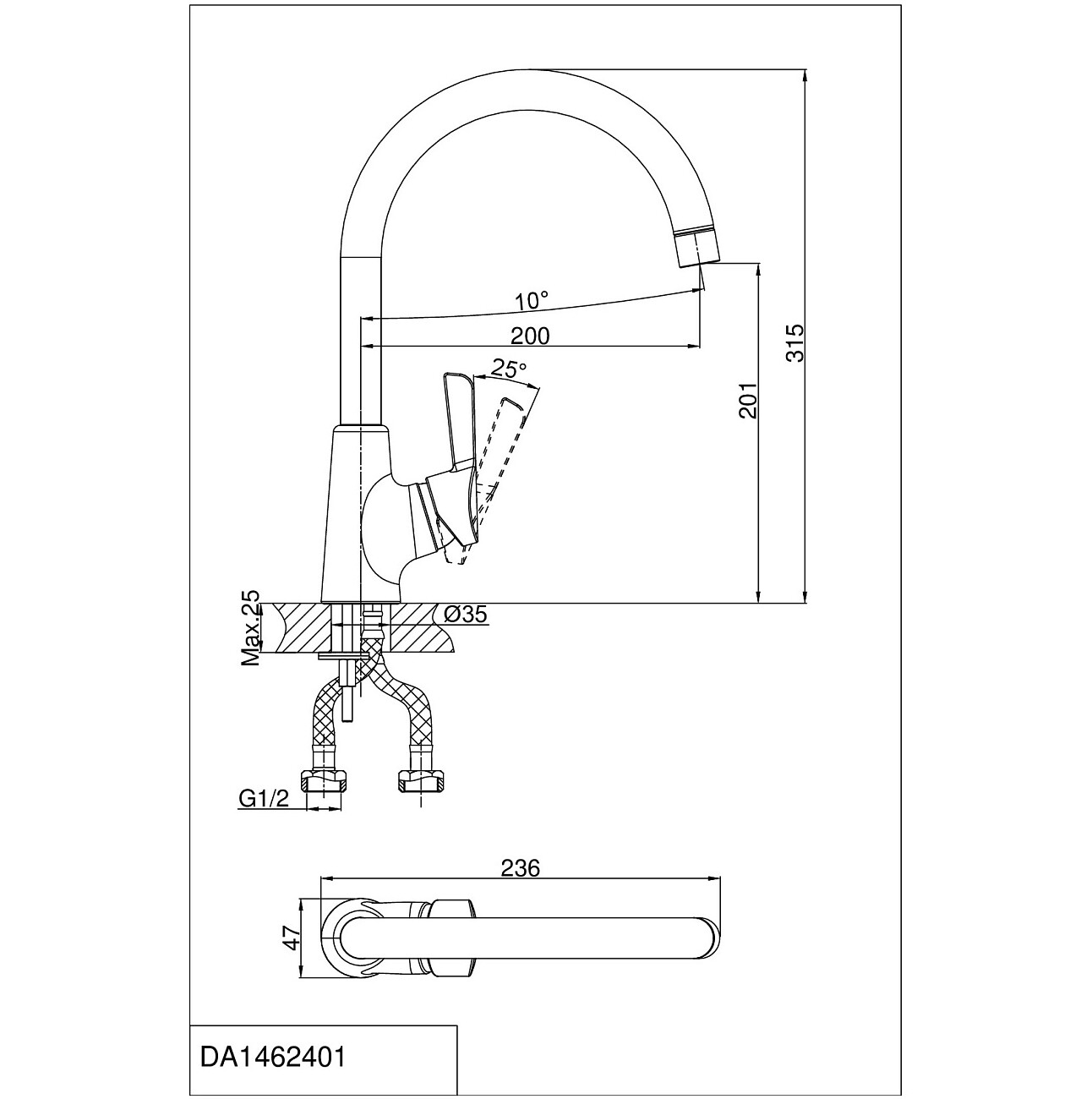 Смеситель для кухни латунный хром D&K Rhein Schiller DA1462401 - изображение 2