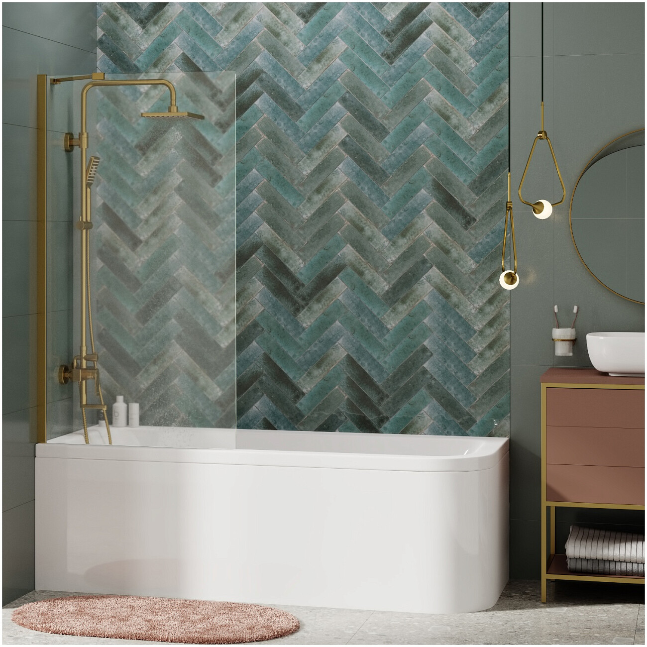 Шторка на ванну стеклянная 140х80 см прозрачная, золото Wasserkraft Aisch 55P01-80 Fixed - изображение 3